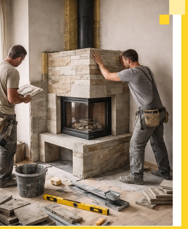 Угловые камины под ключ проект, монтаж и отделка в Реутове