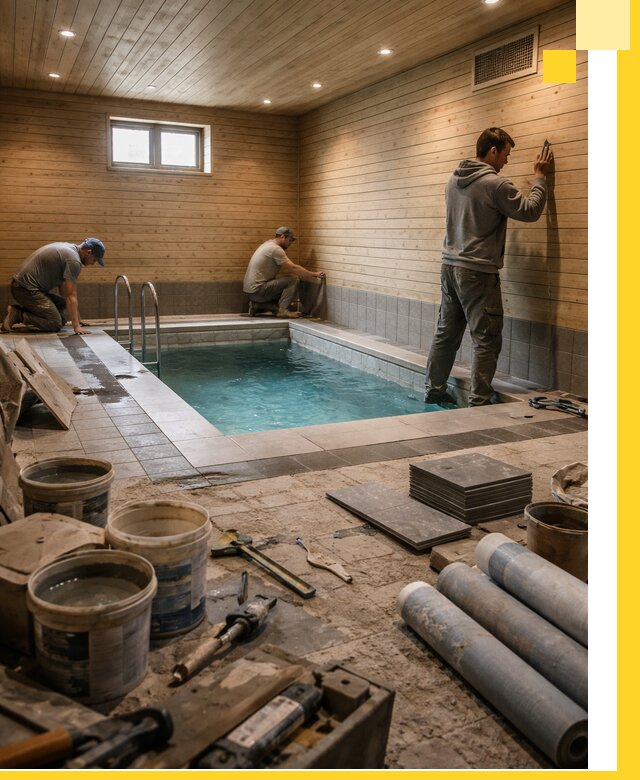 Строительство бани с бассейном и сауной под ключ в Реутове