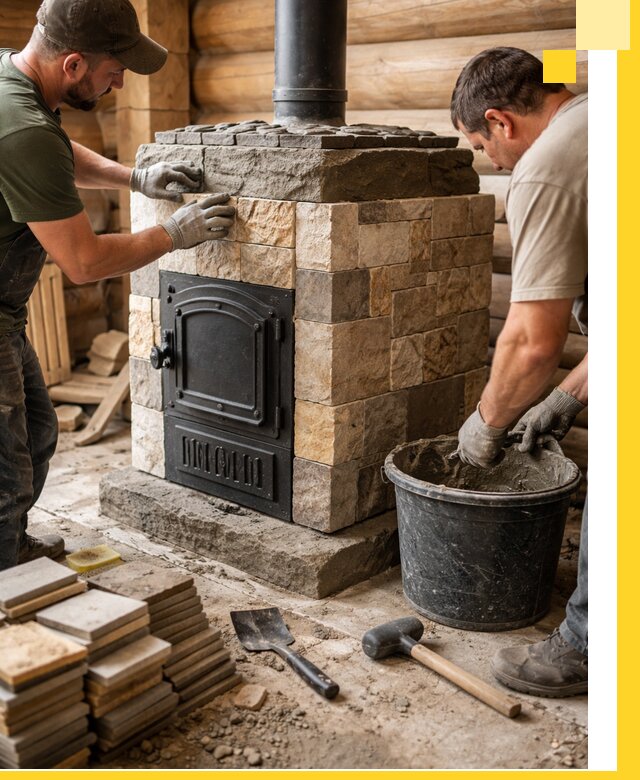 Облицовка банной печи под ключ в Реутове: камень и плитка