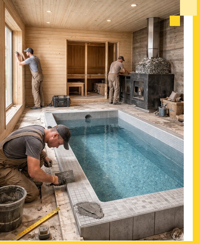 Проект бани с бассейном и сауной в Реутове под ключ