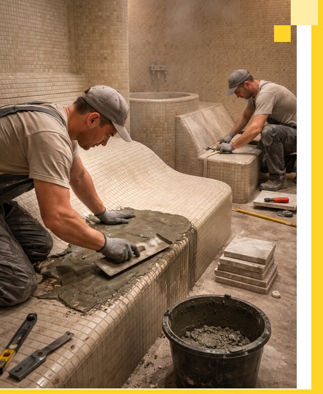 Лежаки для хамама под ключ в Реутове, проект и монтаж