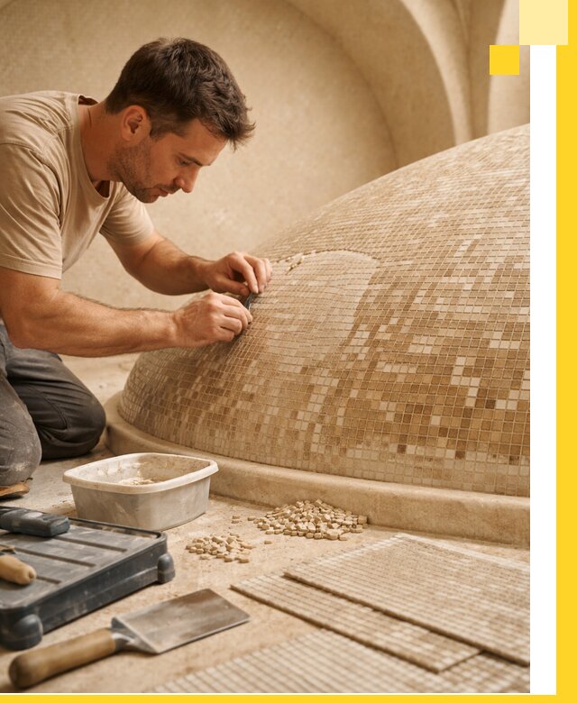 Профессиональная укладка мозаики для хамама под ключ в Реутове